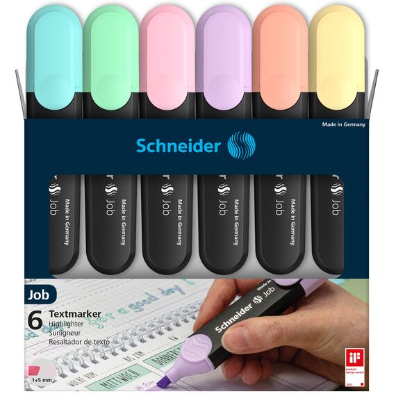 Schneider Job 150 Pastell Textmarker (türkis, mint, flieder, rosé, pfirsich, vanille) 6er Etui (Packung mit 2)