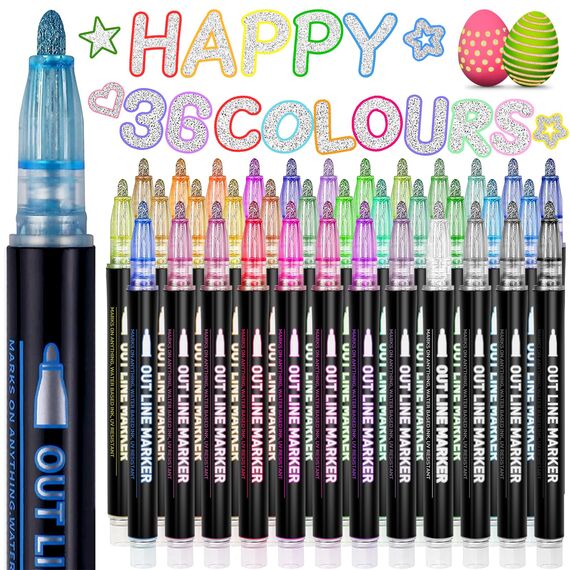 Lenski Geschenke für Mädchen, Glitzerstifte Magische Stifte Kinder Adventskalender Füllung Mädchen Geschenke 4-12 Jahre, 36 Outline Stifte Zauberstifte Metallic für Scrapbooking, Bastelset Kinder