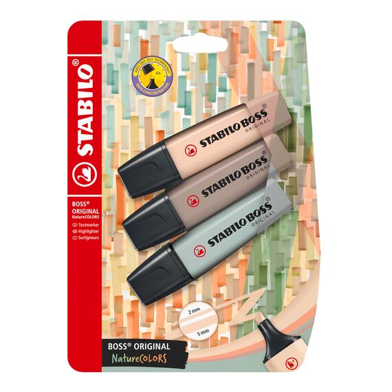 STABILO - Textmarker - BOSS ORIGINAL NatureCOLORS - 3er Pack - beige, warmgrau, grünerde