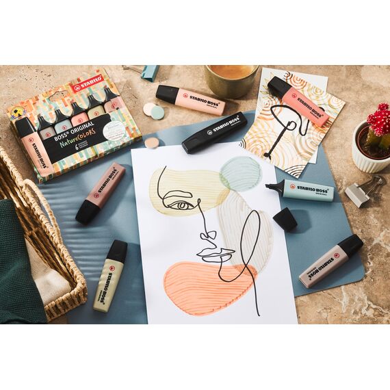 STABILO - Textmarker - BOSS ORIGINAL NatureCOLORS - 6er Pack - beige, warmgrau, grünerde, siena, schlammgrün, umbra