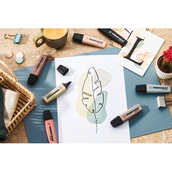 STABILO - Textmarker - BOSS ORIGINAL NatureCOLORS - 4er Pack - beige, warmgrau, grünerde, schwarz