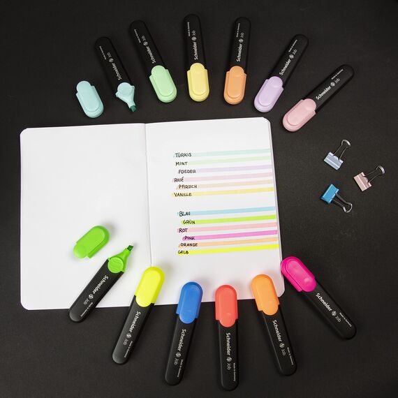 Schneider Job 150 Pastell Textmarker (türkis, mint, flieder, rosé, pfirsich, vanille) 6er Etui (Packung mit 2)