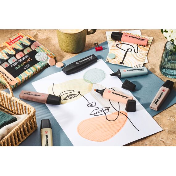STABILO - Textmarker - BOSS ORIGINAL NatureCOLORS - 6er Pack - beige, warmgrau, grünerde, siena, schlammgrün, umbra