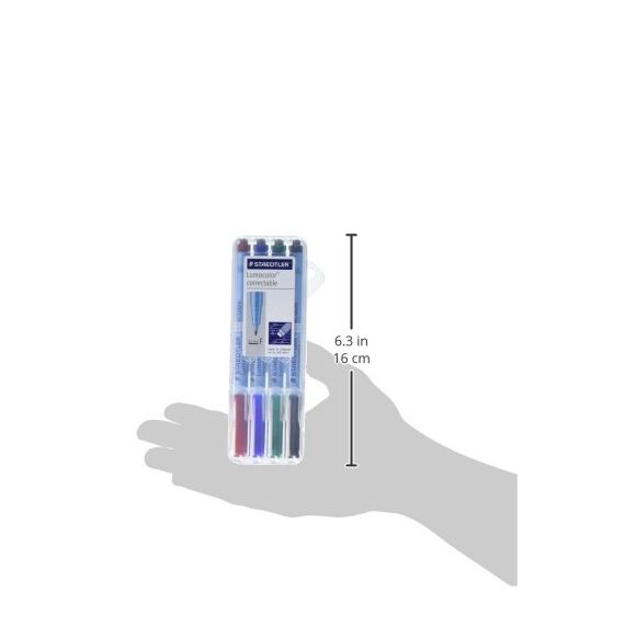 STAEDTLER Folienstift Lumocolor correctable, trocken korrigierbar, F-Spitze Linienbreite ca. 0.6 mm, hohe Qualität Made in Germany, Set mit 4 Farben, 305F WP4-1 , 4 Stück (1er Pack)