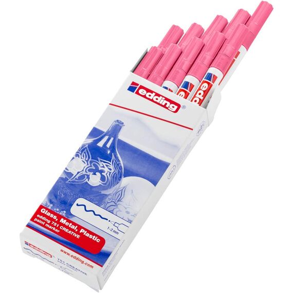 edding 751 Glanzlackmarker - pink - 10 Lackmarker - Rundspitze 1-2 mm - Lackstift für Glas, Stein, Holz, Kunststoff und Papier - wasserfest, stark deckend