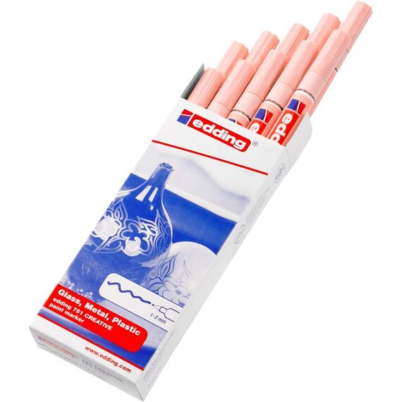 edding 751 Glanzlackmarker - pastellrosa - 10 Lackmarker - Rundspitze 1-2 mm - Lackstift für Glas, Stein, Holz, Kunststoff und Papier - wasserfest, stark deckend