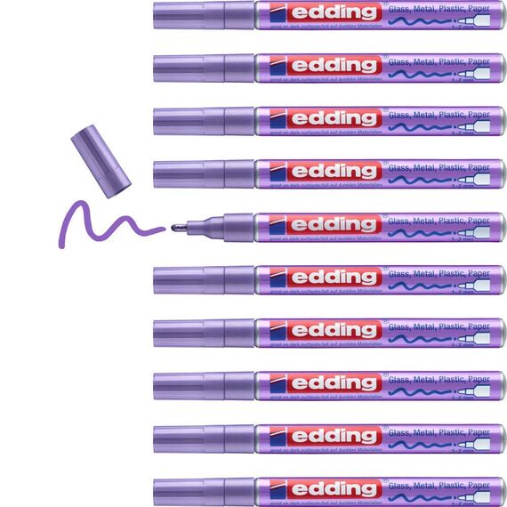 edding 751 Glanzlackmarker - violett (lila) metallic - 10 Lackmarker - Rundspitze 1-2 mm - Lackstift für Glas, Stein, Holz, Kunststoff und Papier - wasserfest, stark deckend