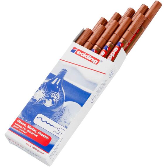 edding 751 Glanzlackmarker - kupfer - 10 Lackmarker - Rundspitze 1-2 mm - Lackstift für Glas, Stein, Holz, Kunststoff und Papier - wasserfest, stark deckend