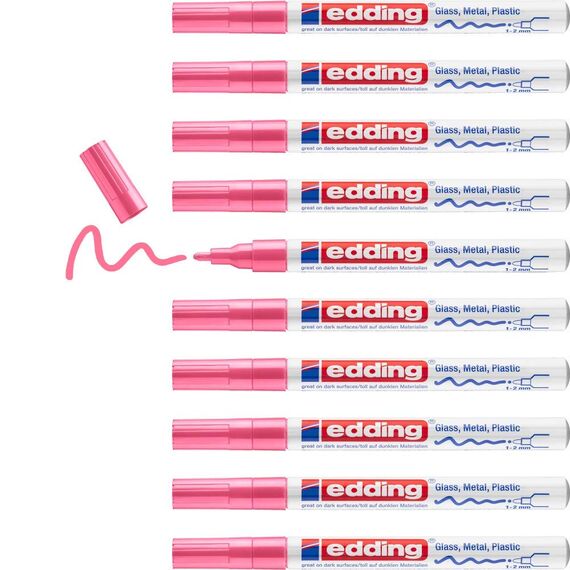 edding 751 Glanzlackmarker - pink - 10 Lackmarker - Rundspitze 1-2 mm - Lackstift für Glas, Stein, Holz, Kunststoff und Papier - wasserfest, stark deckend