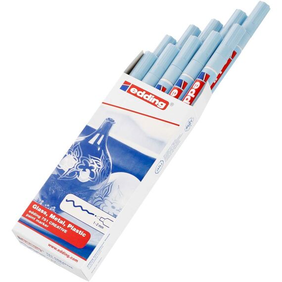 edding 751 Glanzlackmarker - pastellblau - 10 Lackmarker - Rundspitze 1-2 mm - Lackstift für Glas, Stein, Holz, Kunststoff und Papier - wasserfest, stark deckend