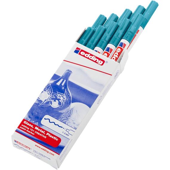 edding 751 Glanzlackmarker - hellblau - 10 Lackmarker - Rundspitze 1-2 mm - Lackstift für Glas, Stein, Holz, Kunststoff und Papier - wasserfest, stark deckend