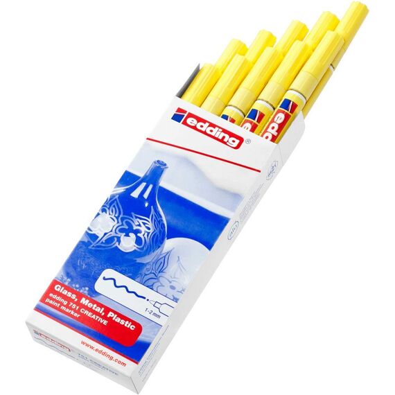 edding 751 Glanzlackmarker - pastellgelb - 10 Lackmarker - Rundspitze 1-2 mm - Lackstift für Glas, Stein, Holz, Kunststoff und Papier - wasserfest, stark deckend