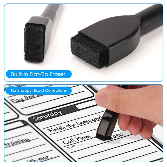 maxtek Whiteboard Stifte, 6 stücke-Schwarz Magnetische, Trocken Abwischbare Marker, Whiteboard Marker mit Feiner Spitze, Folienstift Abwischbar Geruchsarmer Erase Marker mit Radiergummi