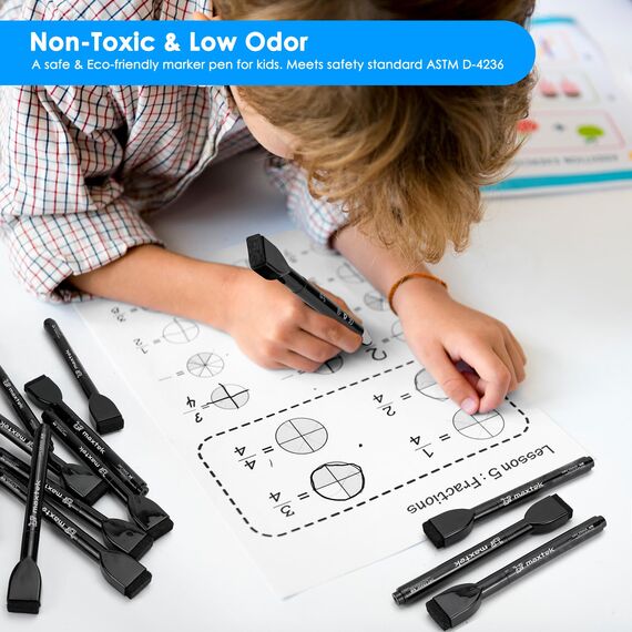 maxtek Whiteboard Stifte, 6 stücke-Schwarz Magnetische, Trocken Abwischbare Marker, Whiteboard Marker mit Feiner Spitze, Folienstift Abwischbar Geruchsarmer Erase Marker mit Radiergummi