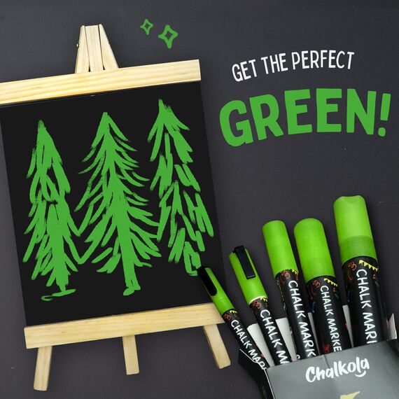 Chalkola Kreidestifte - Grün- 5 Kreide Markers Multipack - 1mm, 3mm, 6mm, 10mm, 15mm Spitze. Kreidestifte für Fenster, Tafel, Glas und mehr. Geeignet für Erwachsene, Künstler, Lehrer und Kinder.