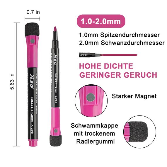 ABEIER Whiteboard Marker, schwamm Whiteboard stifte,Magnetisch Whiteboard Marker Schwamm mit Stiften, Trocken Abwischbar, Rundspitze 1-2mm, Perfekt für Zuhause Schule Büro12er Pack