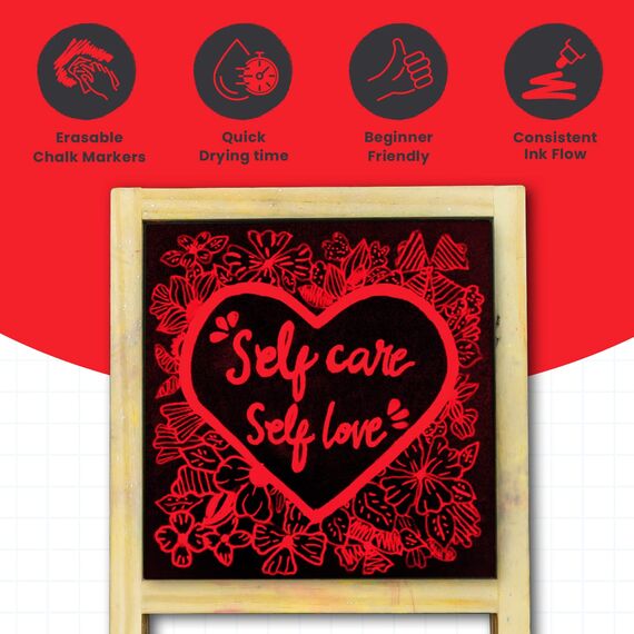 Chalkola Kreidestifte - Rot- 5 Kreide Markers Multipack - 1mm, 3mm, 6mm, 10mm, 15mm Spitze. Kreidestifte für Fenster, Tafel, Glas und mehr. Ideal für Erwachsene, Künstler, Lehrer und Kinder.