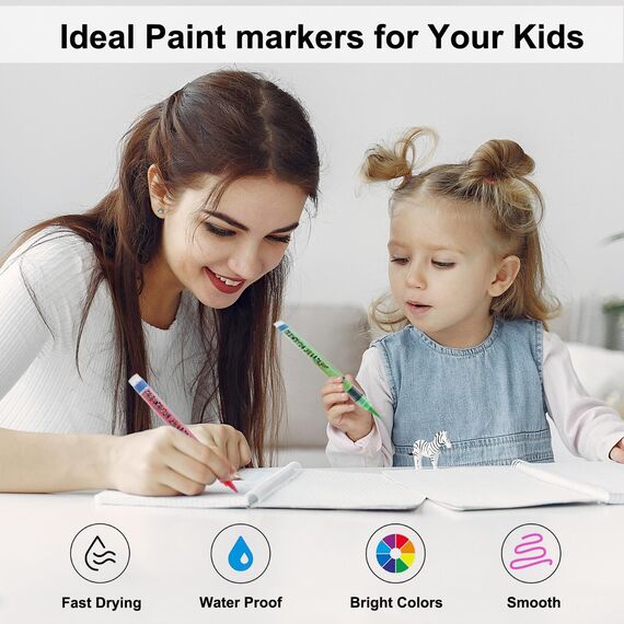 Risiours Acrylic Paint Markers-Vielseitiger Steine Bemalen Stifte für Rock Malerei, Keramik, Glas, Holz, Leinwand, Metall, DIY Acrylstifte Wasserfest 24 Farben