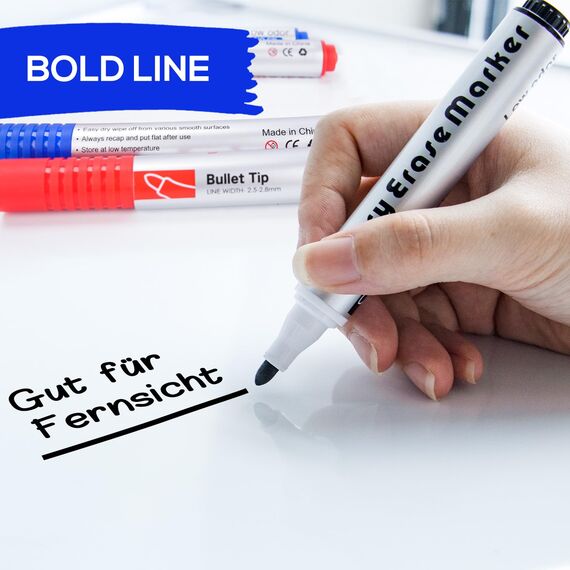 maxtek Whiteboard Marker, Whiteboard Stifte Abwischbar, Rundspitze ca.2-3mm Linienbreite, Set mit 3 Farben hohe Qualität Tinte, Zubehör für Schule, Büro, Zuhause (12 rot +12 blau + 12 schwarz)