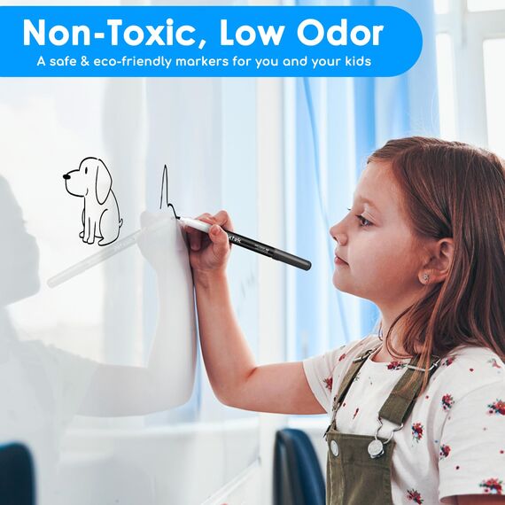 maxtek 0,7 mm Whiteboard Stifte, 12 Schwarz Whiteboard Marker Dünn, Trockenwischer Folienstift Abwischbar, Folienstift Non Permanent mit Ultra Feiner Spitze