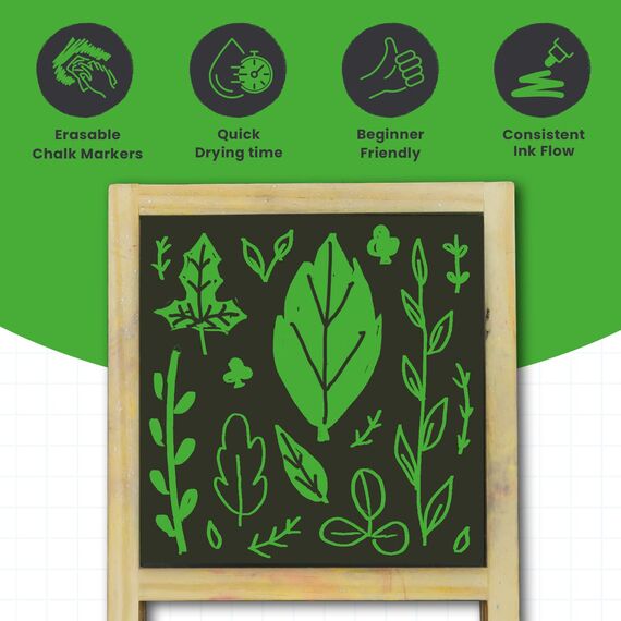 Chalkola Kreidestifte - Grün- 5 Kreide Markers Multipack - 1mm, 3mm, 6mm, 10mm, 15mm Spitze. Kreidestifte für Fenster, Tafel, Glas und mehr. Geeignet für Erwachsene, Künstler, Lehrer und Kinder.