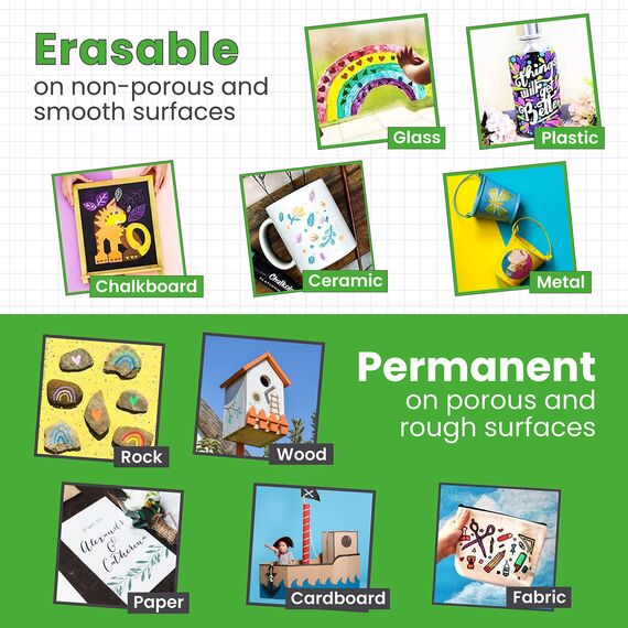 Chalkola Kreidestifte - Grün- 5 Kreide Markers Multipack - 1mm, 3mm, 6mm, 10mm, 15mm Spitze. Kreidestifte für Fenster, Tafel, Glas und mehr. Geeignet für Erwachsene, Künstler, Lehrer und Kinder.