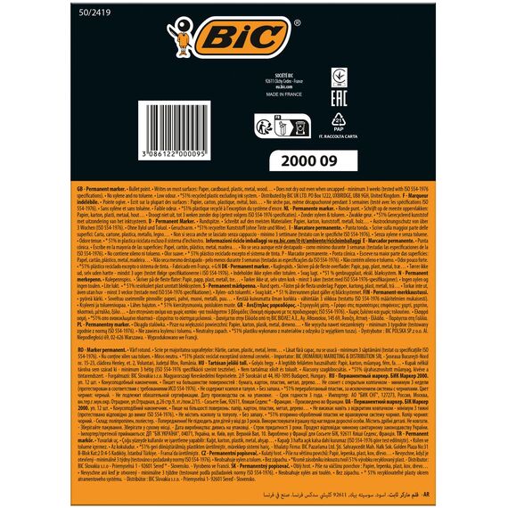 BIC Marking 2000 Permanent Marker, in Schwarz, Wasserfester Stift für Glas, Metall, Holz & Co, Strichstärke 1,7 mm, 12er Pack