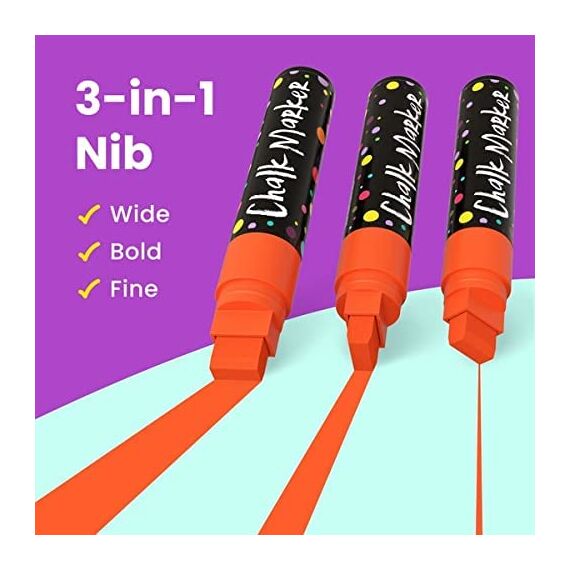 Chalkola Fenstermarker, 15 mm, Jumbo, 3-in-1-Feder mit 28 g Tinte, 10 Stück, Neonkreidestifte, geliebt von Lehrern, Kindern, Künstlern, Unternehmen, Verwendung auf Kreidetafeln, Tafeln, Glas, Bistro