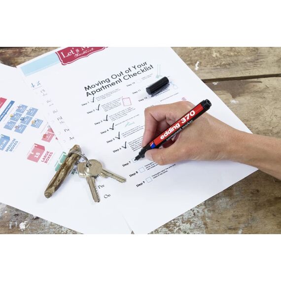 edding 370 Permanentmarker - schwarz - 10 Stifte - feine Rundspitze 1 mm - wasserfest, schnell-trocknend - Multimarker, Universalstift - für Karton, Kunststoff, Holz, Metall, Glas, Stein, Leinwand