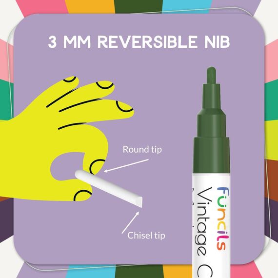 Funcils Vintage Kreidestifte für Tafel Abwaschbar - 10 Kreidemarker Pastell 3mm Umkehrbare Spitze - Kreide Stift für Fenster, Tafel und als Glasstift. Chalk markers für Erwachsene & Kinder