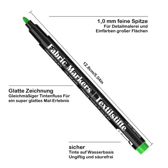 DAPAWIN 24 Textilstifte – Waschmaschinenfest & Permanent, Fine-Point Stoffmarker für T-Shirts, Kleidung, Schuhe & Taschen – Ungiftig, Schnell trocknend, Leuchtende Farben