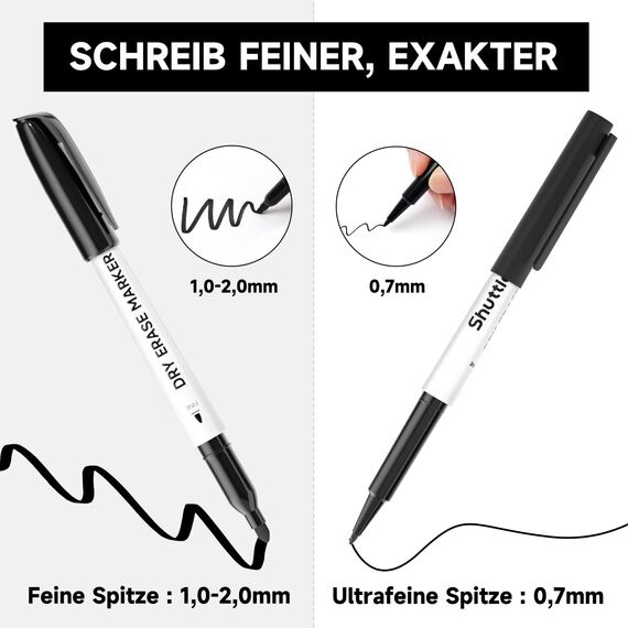 Shuttle Art Whiteboard Stifte, 15 Stück schwarze mit 0,7 mm ultrafeine Spitze, ungiftig, whiteboard stifte abwischbar, Schreiben auf Weißwand, Planer für Schule, Büro, Zuhause