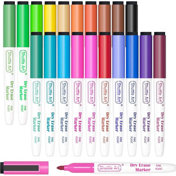 Shuttle Art Whiteboard Marker Set 20 Stück Whiteboard Marker Feine Spitze und Radiergummi trocken abwischbare Whiteboard Marker für Kinder zum Schreiben auf Whiteboards, Wochenplaner, Glas für