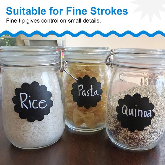 Funcils Kreidestifte - weiß - 5 Kreide Markers Multipack - 1mm, 3mm, 6mm, 10mm, 15mm Spitze. Kreidestifte für Fenster, Tafel, Glas und mehr. Geeignet für Erwachsene, Künstler, Lehrer und Kinder.