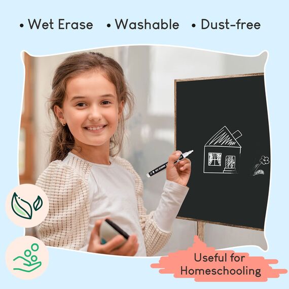 STATIONERY ISLAND Kreidestifte für Tafel Abwaschbar, Kreidestift für Fenster 4er Pack, Weiß Kreidemarker für Glas & Tafeln, Fensterstifte, Zeichnung, Künstler