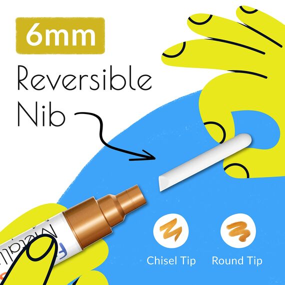 Funcils Kreidestifte für Tafel Abwaschbar - 10 Metallic Stifte mit 6mm Umkehrbare Spitze - Kreide Stift für Fenster, Tafel, Whiteboard und als Glasstift - Chalk Markers für Erwachsene & Kinder