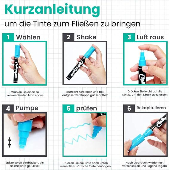 Chalkola 10 Kreidestifte für Tafel Abwaschbar - (10 Stifte, 6mm Kreidestift) Kreidestifte für Fenster, Tafelkreide & Glasstifte, Chalk Marker, Kreidemarker Abwischbar, Fensterfarben Kinder