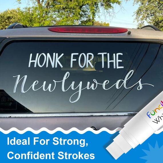 Funcils Kreidestifte - weiß - 5 Kreide Markers Multipack - 1mm, 3mm, 6mm, 10mm, 15mm Spitze. Kreidestifte für Fenster, Tafel, Glas und mehr. Geeignet für Erwachsene, Künstler, Lehrer und Kinder.