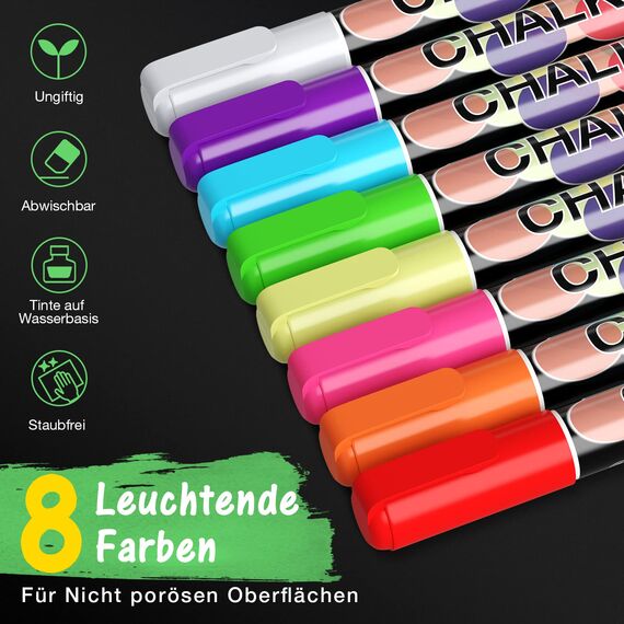 SAKEYR 8 Kreidestifte für Tefal Fenster Abwaschbar: 6mm Kreidemarker Folienstift Abwischbarerer,Neon Kreide Stift,Tafelstifte,Glasmalstifte,Chalk Markers,Fenstermalstifte Abwaschbar