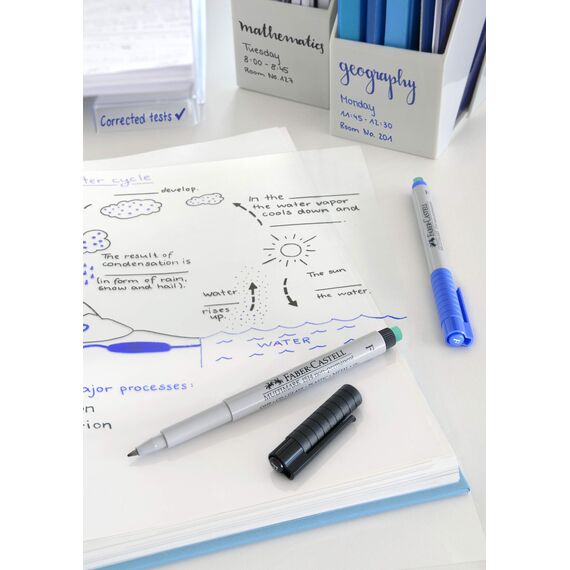 FABER-CASTELL 152604 - Marker Multimark, non-permanent, Stärke M, 4 Stück in Etui, je 1x rot, blau, grün, schwarz