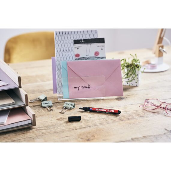 edding 370 Permanentmarker - blau - 10 Stifte - feine Rundspitze 1 mm - wasserfest, schnell-trocknend - Multimarker, Universalstift - für Karton, Kunststoff, Holz, Metall, Glas, Stein, Leinwand