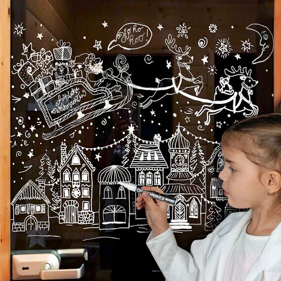 SAKEYR Weißer Kreidestifte für Fenster Tafel Abwaschbar, 6 Stück Kreidestift Set und 45pcs Kreidetafel Labels, Kreidemarker Weiss für Glas & Gewürzgläser, (1mm,1mm, 3mm, 6mm, 10mm und 15mm)