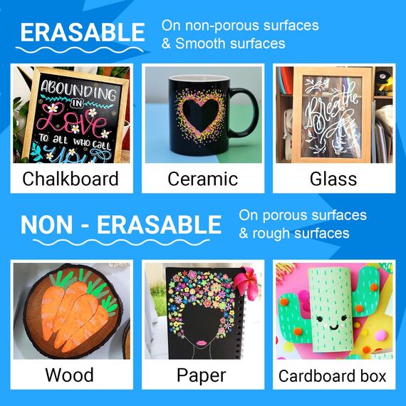 Funcils Kreidestifte - weiß - 5 Kreide Markers Multipack - 1mm, 3mm, 6mm, 10mm, 15mm Spitze. Kreidestifte für Fenster, Tafel, Glas und mehr. Geeignet für Erwachsene, Künstler, Lehrer und Kinder.