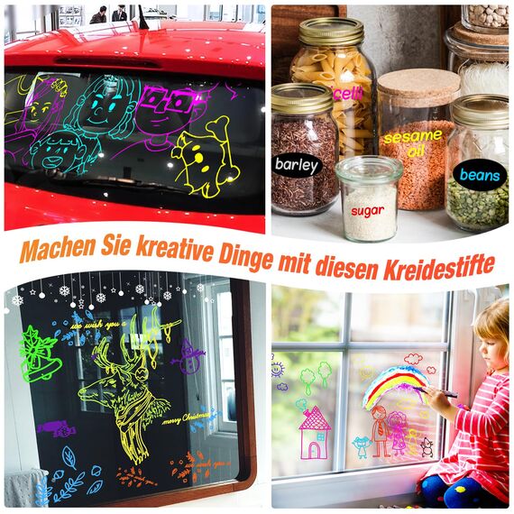 12 Kreidestifte Kreidemarker für Tafel Abwaschbar, 6mm Fensterstifte,Fenstermalstifte Kinder,Fensterfarbe,Neon Kreide Stift,Tafelstifte,Glasstift,Chalk Marker,Flüssigkreide Bunt,Fensterkreide