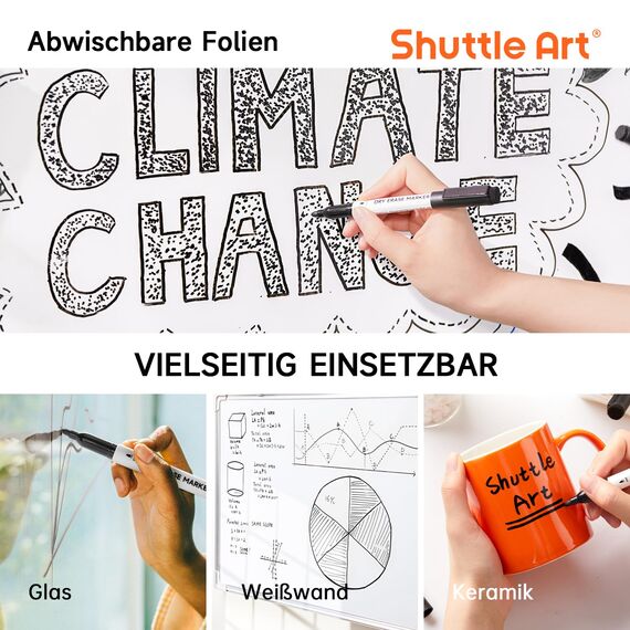Shuttle Art Whiteboard Marker schwarz, 15 magnetische whiteboard stifte abwischbar schwarz, Folienstift trocken abwischbar fein, für Whiteboards, magnetische Schreibtafeln, Spiegel geeignet
