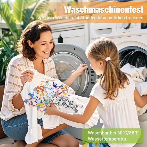 DAPAWIN 48 Textilstifte Waschmaschinenfest, Textilmarker Textilfarbe Waschfest, Permanente Stoffmalstifte für T-Shirts, Kleidung, Stoffbeutel, Lätzchen, Hut