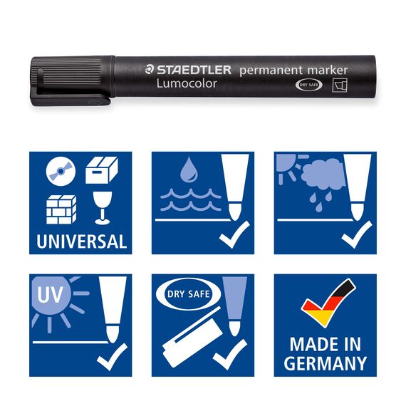 Staedtler permanent Marker Lumocolor, Keilspitze 2 mm oder 5 mm, wisch- und wasserfest, nachfüllbar, farbintensiv, geruchsarm, 8 Farben in der aufstellbaren Box, 350 WP8 (Packung mit 2)