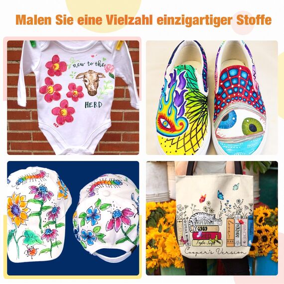 DAPAWIN 48 Textilstifte Waschmaschinenfest, Textilmarker Textilfarbe Waschfest, Permanente Stoffmalstifte für T-Shirts, Kleidung, Stoffbeutel, Lätzchen, Hut