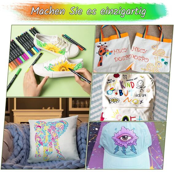 DAPAWIN 24 Textilstifte – Waschmaschinenfest & Permanent, Fine-Point Stoffmarker für T-Shirts, Kleidung, Schuhe & Taschen – Ungiftig, Schnell trocknend, Leuchtende Farben