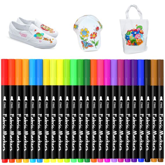 DAPAWIN 24 Textilstifte – Waschmaschinenfest & Permanent, Fine-Point Stoffmarker für T-Shirts, Kleidung, Schuhe & Taschen – Ungiftig, Schnell trocknend, Leuchtende Farben